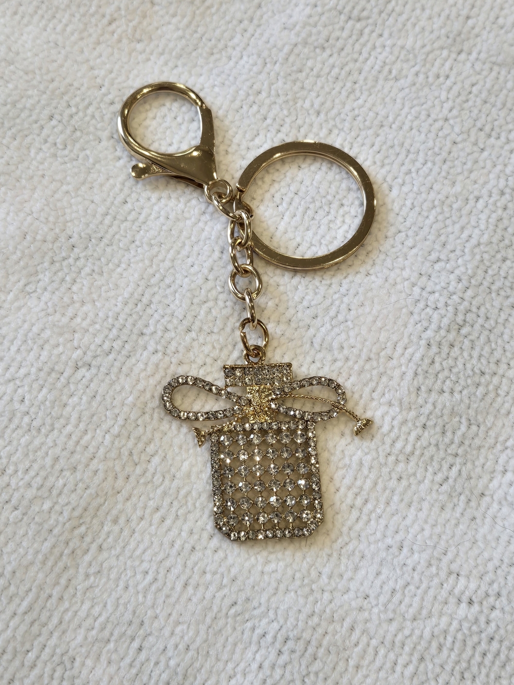 Perfume Bottle Crystal And Gold Bag Charm/ Keychain